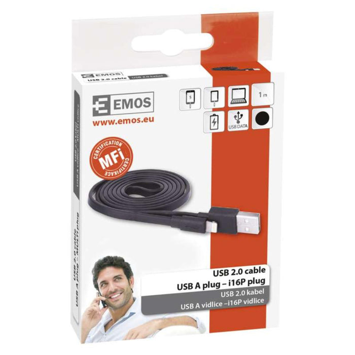 USB CABLE FOR iPHONE 1 M, BLACK EMOS