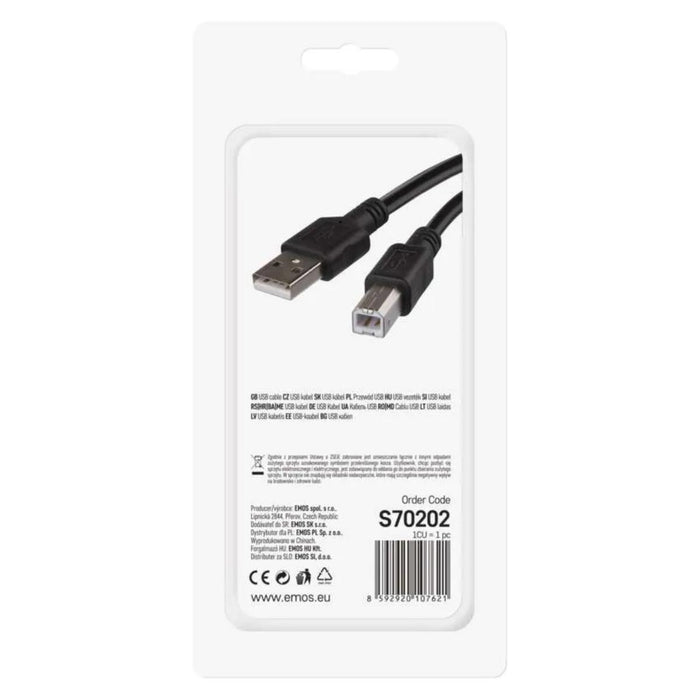 USB CABLE 2.0 USB A-USB B 2M BLACK EMOS