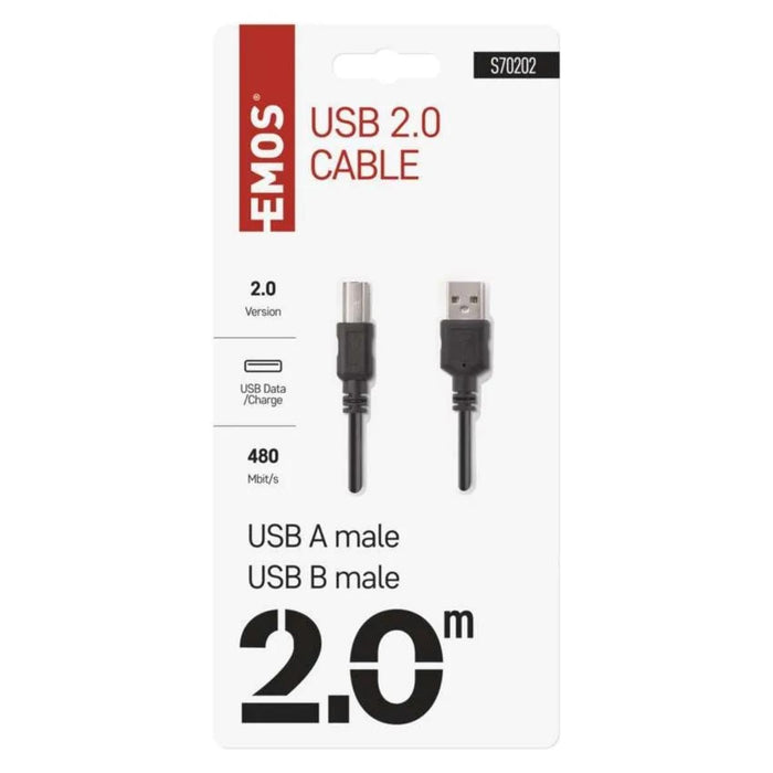 USB CABLE 2.0 USB A-USB B 2M BLACK EMOS