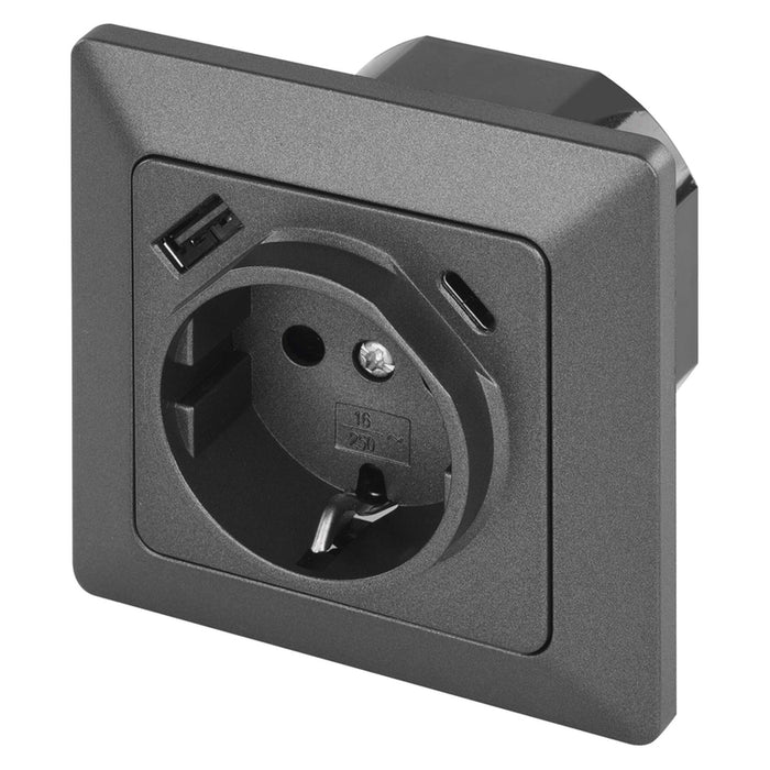 CONTACT WITH USB-A+C 3.0A ANTHRACITE EMOS