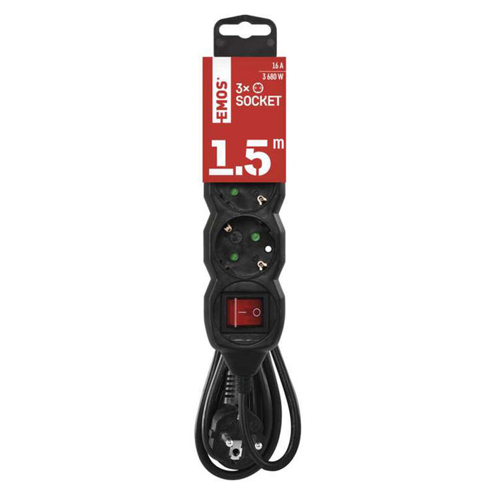 SPLITTER 1.5M WITH 3 EMOS SOCKETS AND 16A KEY