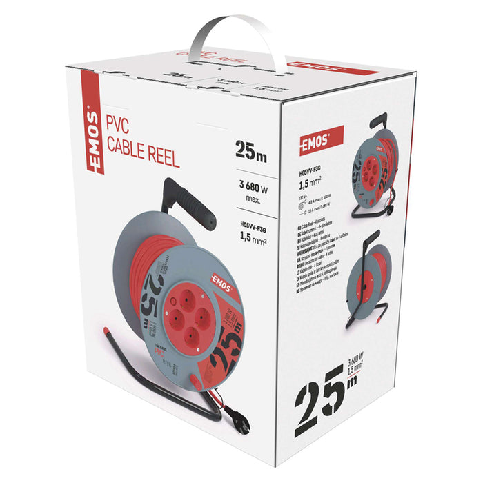 REEL EXTENSION 25M - G3X1.5MM2 - 4 SOCKETS EMOS ORANGE CABLE