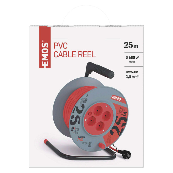 REEL EXTENSION 25M - G3X1.5MM2 - 4 SOCKETS EMOS ORANGE CABLE
