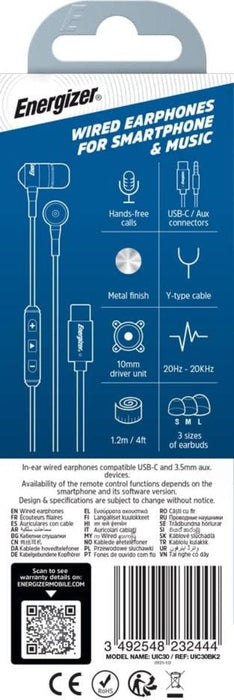 ENERGIZER 3.5MM HEADPHONES WITH USB C ADAPTER
