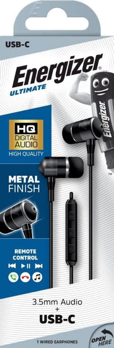 ENERGIZER 3.5MM HEADPHONES WITH USB C ADAPTER
