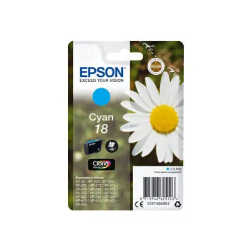 EPSON 1LB 18 ink cartridge cyan standard capacity 3.3ml 180 pages 1-pack blister without alarm - Мастила и Мастилени