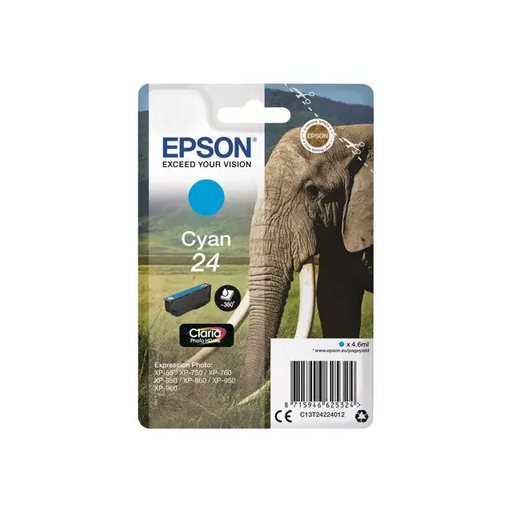 EPSON 1LB 24 ink cartridge cyan standard capacity 4.6ml 360 pages 1-pack blister without alarm - Мастила и Мастилени