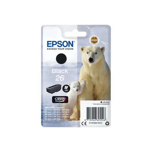 EPSON 4LB 26 ink cartridge black standard capacity 6.2ml 220 pages 1-pack blister without alarm - Мастила и Мастилени