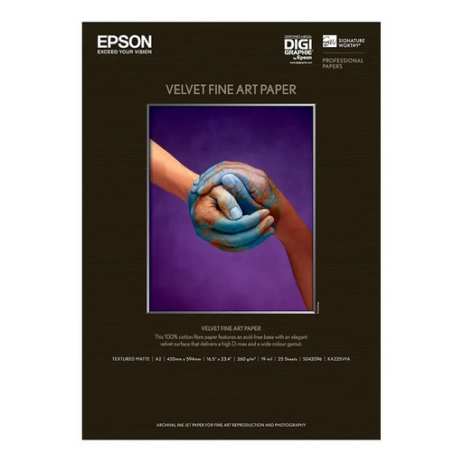 EPSON Fine Art Velvet Paper A2 420 x 594 mm 260g/m2 25 sheet fine art paper - Хартия за голям формат<<<Консумативи