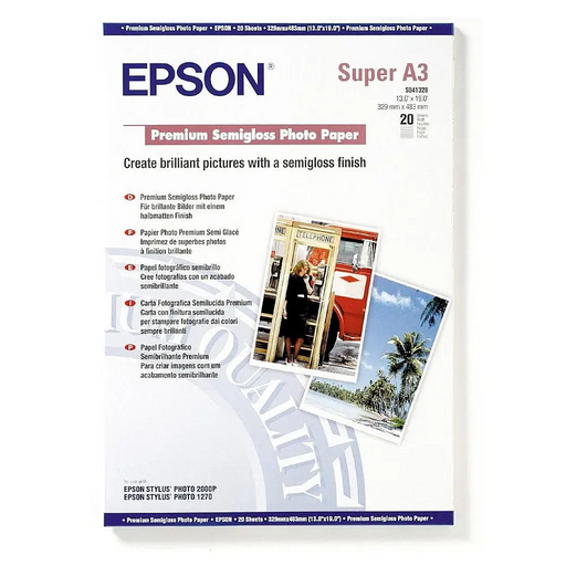 EPSON Premium semi gloss photo paper inkjet 250g/m2 A3+ 20 sheets 1-pack - Офис и Фото хартии<<<Консумативи
