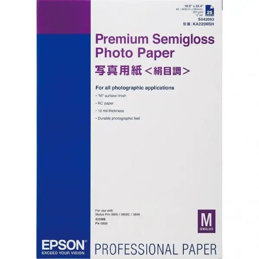 EPSON Premium Semigloss Photo Paper A2 420 x 594 mm 251g/m2 25 sheet photo paper - Хартия за голям формат<<<Консумативи