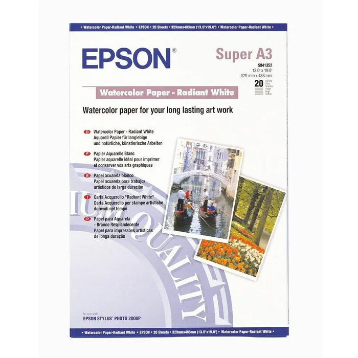 EPSON S041352 Matte paper watercolour inkjet 190g/m2 A3+ 20 sheets 1-pack - Офис и Фото хартии<<<Консумативи