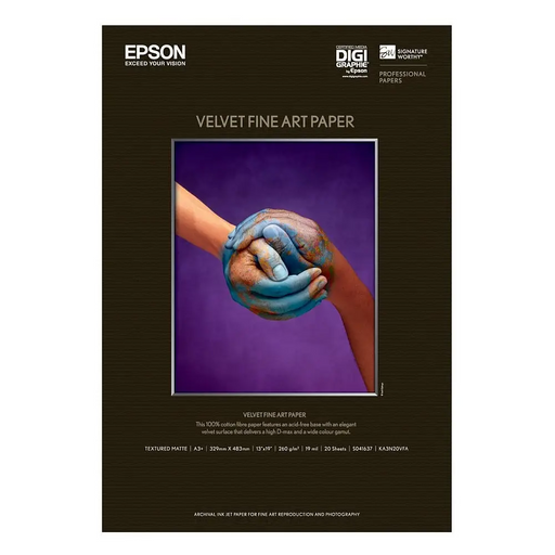 EPSON S041637 Velvet fine art paper inkjet 260g/m2 DIN A3+ 20 sheets 1-pack - Офис и Фото хартии<<<Консумативи