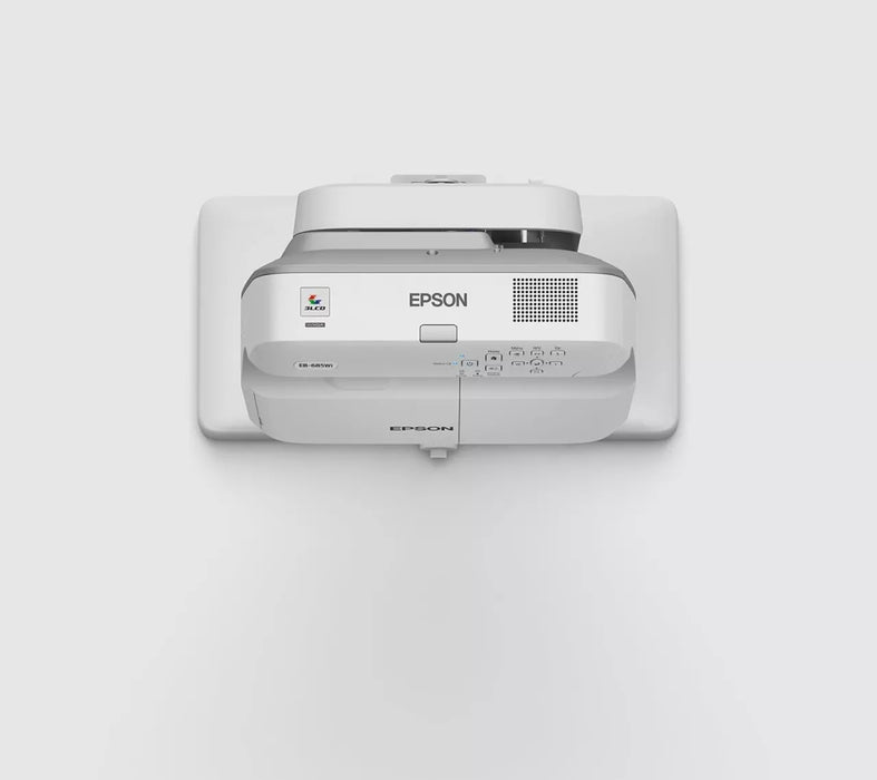 Epson EB-685W, 3LCD, Ultra short, WXGA (1280 x 800), 16:10, 3,500 lumen, 14,000 : 1, HDMI (3x), Ethernet, Wireless LAN (optional), VGA, 5.7 kg, Wall mounting bracket, 36 months