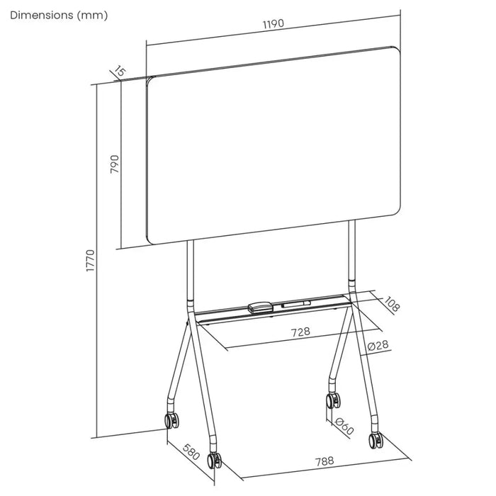 Ergo Office mobile dry erase board horizontal orientation white single sided with shelf board dimensions 1190x790mm