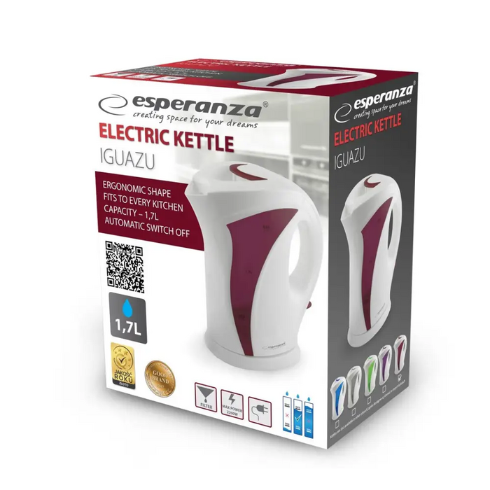 Esperanza EKK018R electric kettle 1.7 L 2200 W Red White - Electric kettlesAGD-CZE<<<Home Appliance
