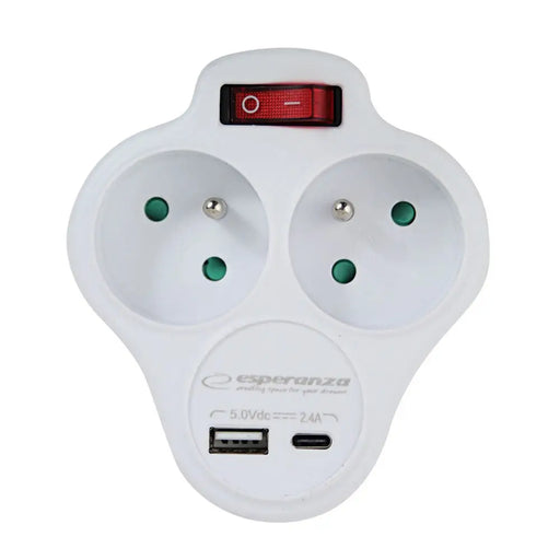 Esperanza ELK311W Electrical splitter 2 GN. USB-C USB-A ON. White - Jacks plugsKWT-WTY<<<Cables jacks