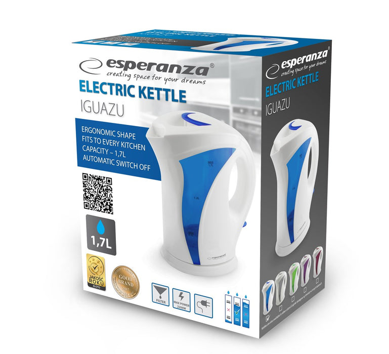 Esperanza EKK018B Electric kettle 1.7 L, White / Blue
