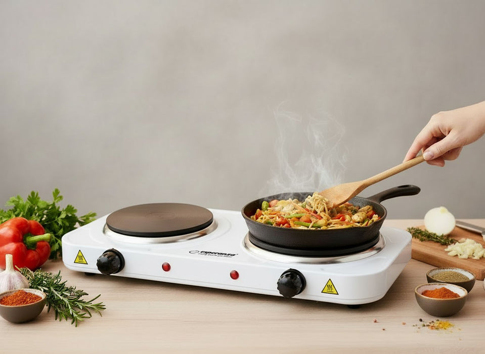 Esperanza EKH010W Adjustable electric cooker, 2 heating fields, white