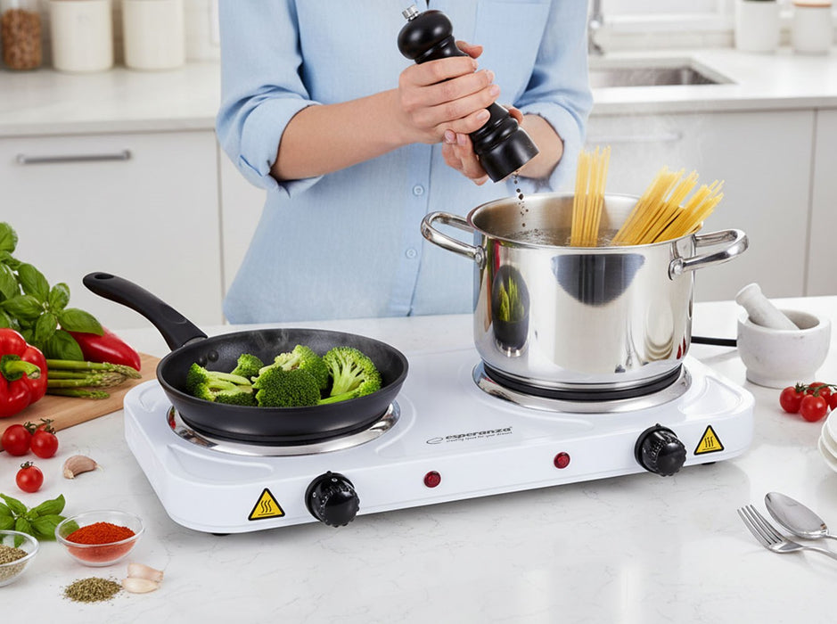 Esperanza EKH010W Adjustable electric cooker, 2 heating fields, white