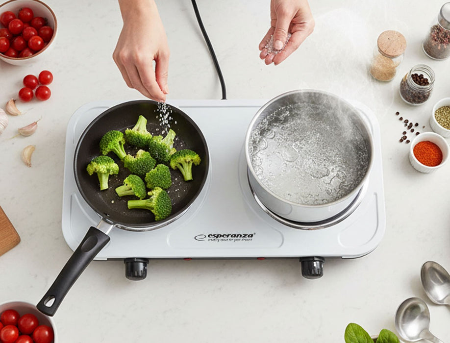 Esperanza EKH010W Adjustable electric cooker, 2 heating fields, white