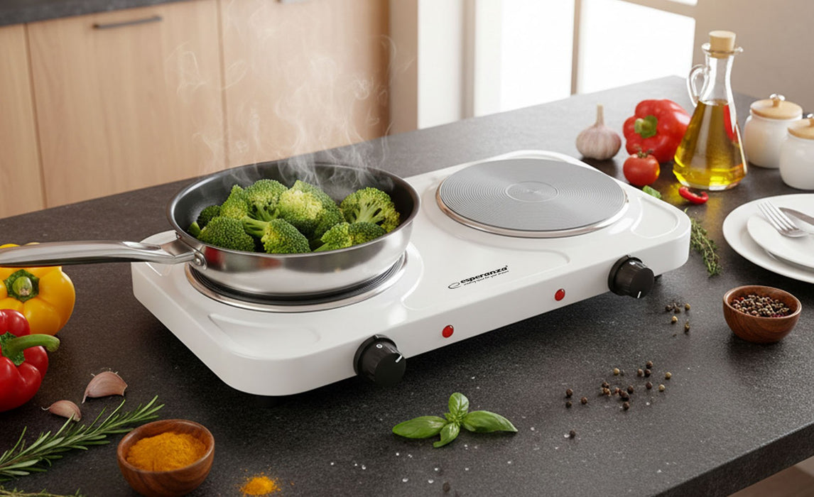 Esperanza EKH010W Adjustable electric cooker, 2 heating fields, white