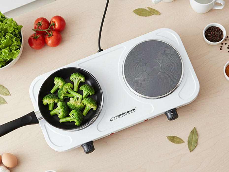 Esperanza EKH010W Adjustable electric cooker, 2 heating fields, white