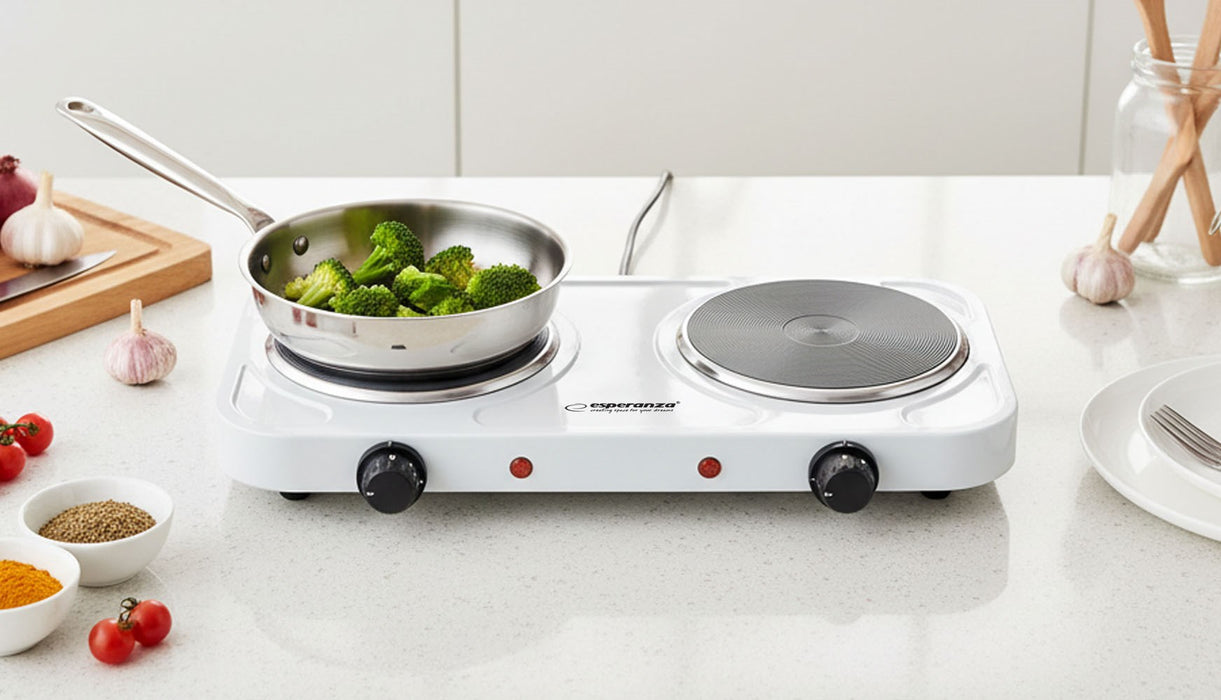 Esperanza EKH010W Adjustable electric cooker, 2 heating fields, white