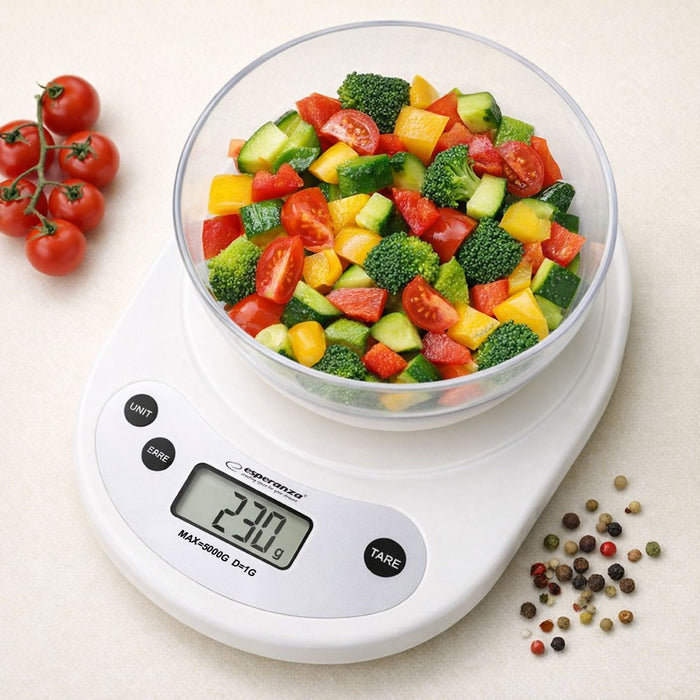 Esperanza EKS007 Kitchen scale with a bowl. White Electronic kitchen scale
