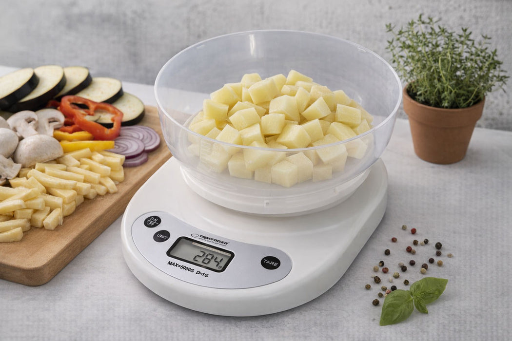 Esperanza EKS007 Kitchen scale with a bowl. White Electronic kitchen scale
