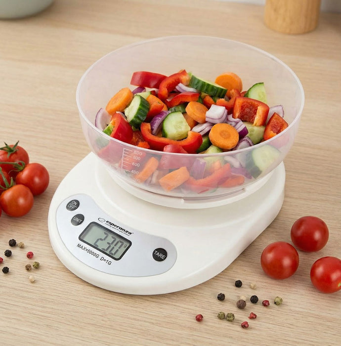 Esperanza EKS007 Kitchen scale with a bowl. White Electronic kitchen scale