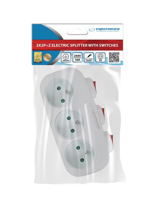Esperanza ELK307W Electrical Splitter 3 sockets switch White