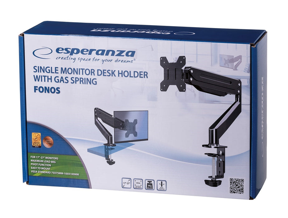 Esperanza ERW019 monitor mount / stand 68.6 cm (27") Desk Black