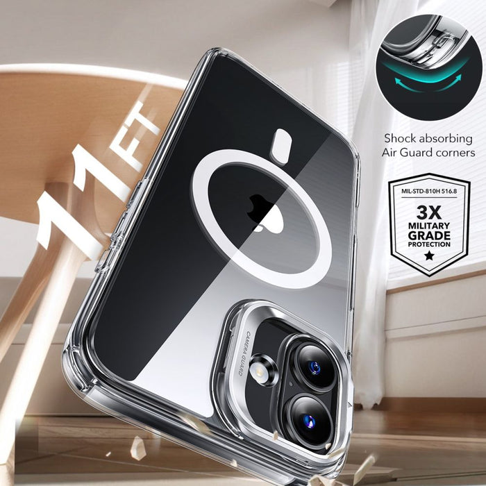 ESR Classic Hybrid Kickstand Halolock MagSafe Case Set + Tempered Glass for iPhone 16 - Clear