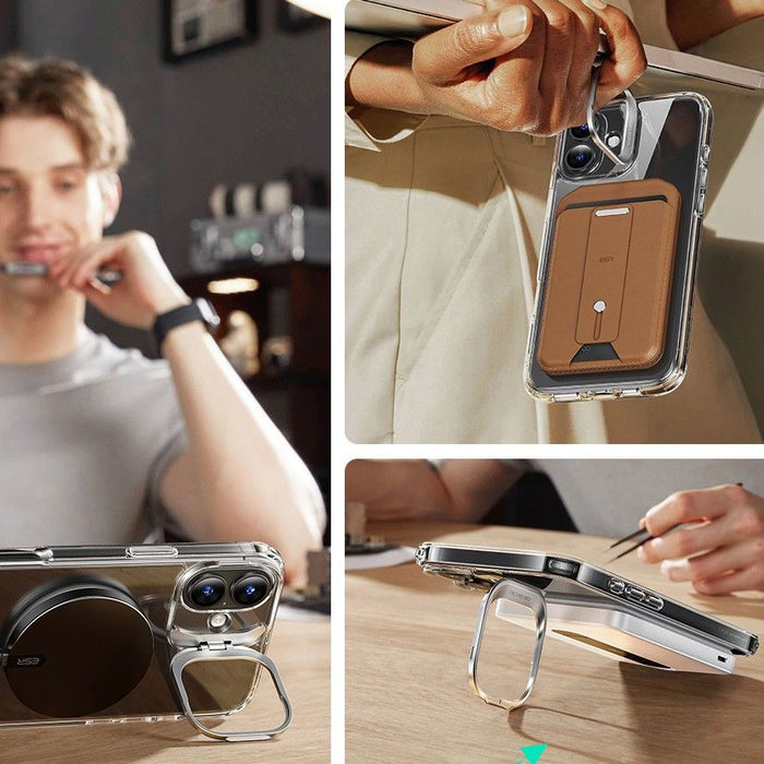 ESR Classic Hybrid Kickstand Halolock MagSafe Case Set + Tempered Glass for iPhone 16 - Clear