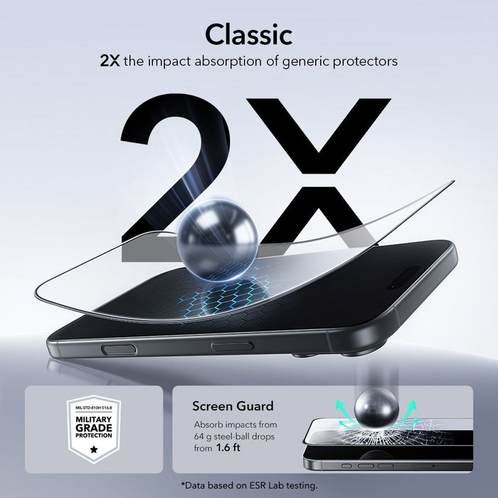 ESR UltraFit Tempered Glass 2-pack for iPhone 17 Pro - transparent