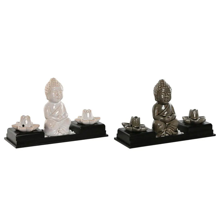 Essential oil burner Home ESPRIT Ceramic MDF Wood Buddha 24 x 8 x 14 cm (2 Units) - Почистване Прахосмукачки И