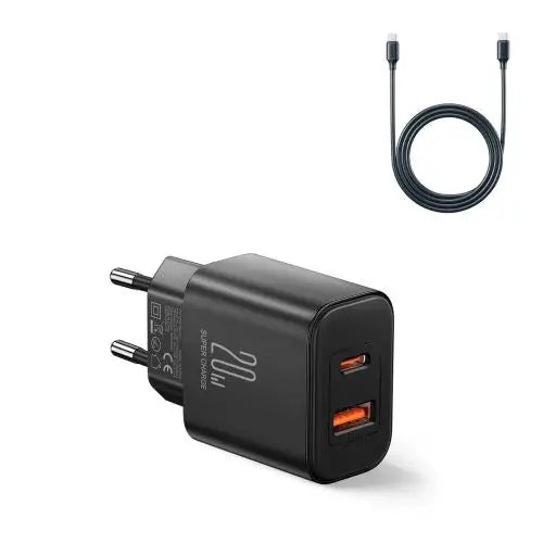 EU Joyroom JR-TCF05 20W USB-A USB-C charger + USB-C cable - black - Lightning