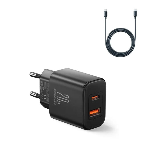 EU Joyroom JR-TCF05 20W USB-A USB-C charger + USB-C cable - black - Lightning