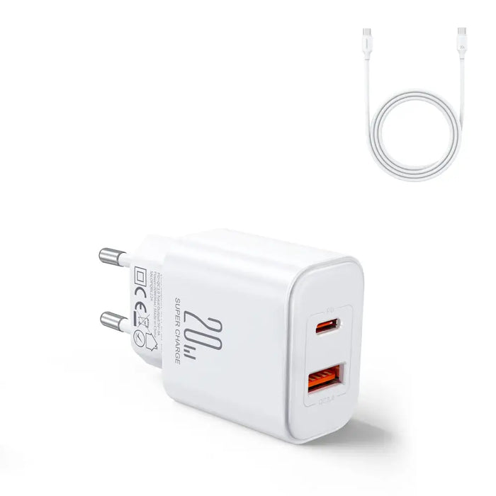 EU Joyroom JR-TCF05 20W USB-A USB-C charger + USB-C cable - white - Cell phone USB charger<<<HurtelXML