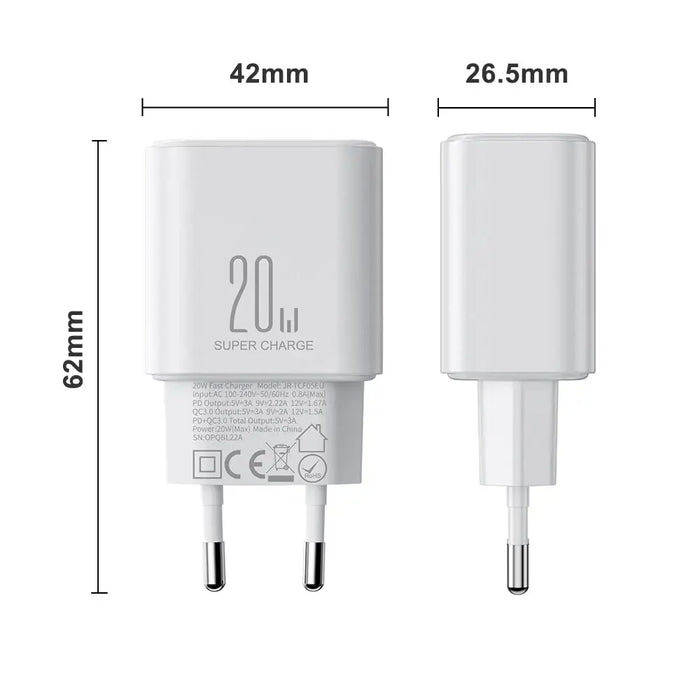 EU Joyroom JR-TCF05 20W USB-A USB-C charger + USB-C cable - white - Cell phone USB charger<<<HurtelXML