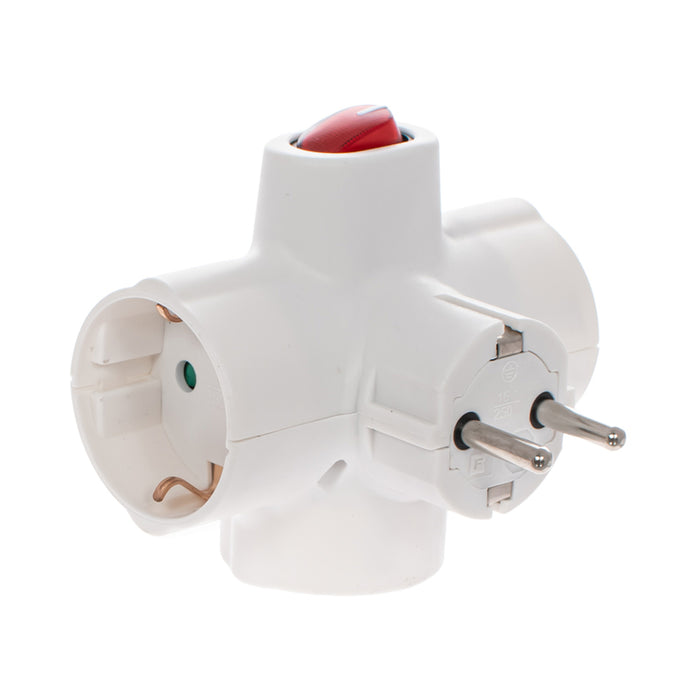 ADAPTER 3 SOCKETS HORIZONTAL WITH KEY WHITE EUROLAMP