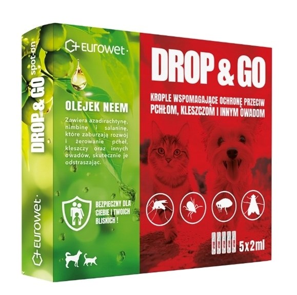 EUROWET Drop&Go Spot-on – flea and tick drops for dog and cat – 5x2 ml