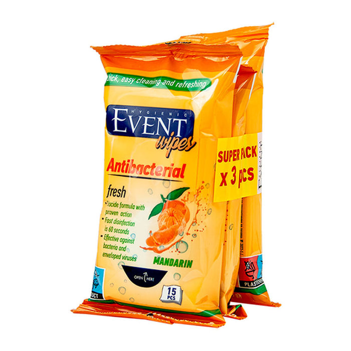 ANTIBACTERIAL WET TOWELS MANDARINA 3PCS EVENT