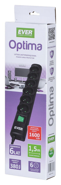 Ever OPTIMA surge protector 1.5 m (6 x UTE; 10 A; black) (T/LZ08-OPT015/0000)