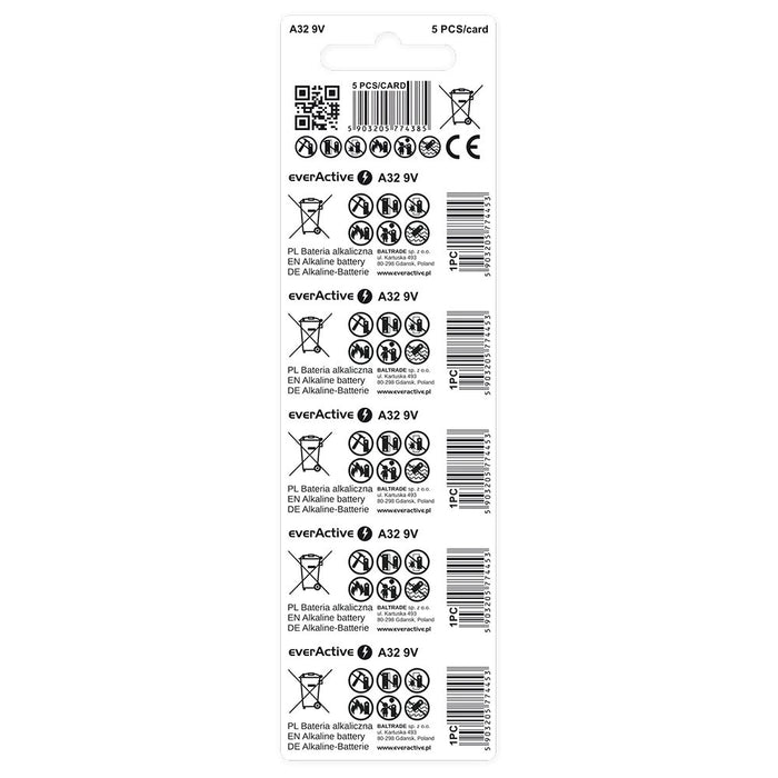 Alkaline batteries to a car remote A32/32A 9V blister 5 pcs.