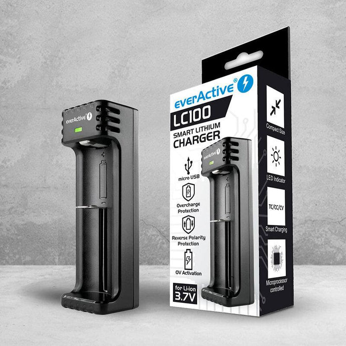 Charger for LiIon batteries 3.7v CR18650,CR123,14500 1 socket USB micro LC-100 EverActive