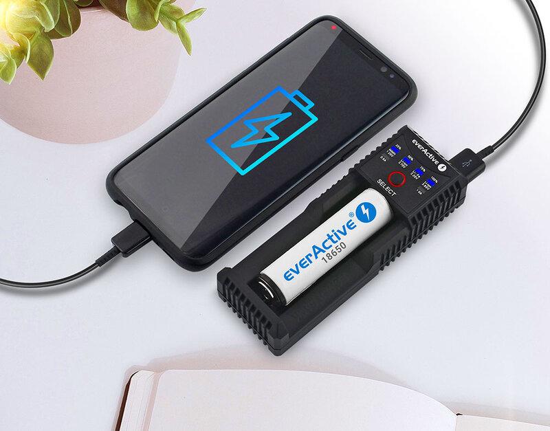 Charger for LiIon/NiMh batteries 3.7v/1.2v universal 1 socket USB micro UC-100 EverActive