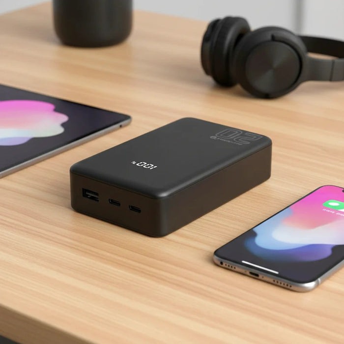 Powerbank 20 000mAh, 1x USB, 2x USB-C, 20W, QC4+, LCD screen, black