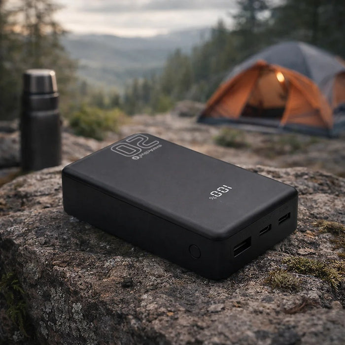 Powerbank 20 000mAh, 1x USB, 2x USB-C, 20W, QC4+, LCD screen, black
